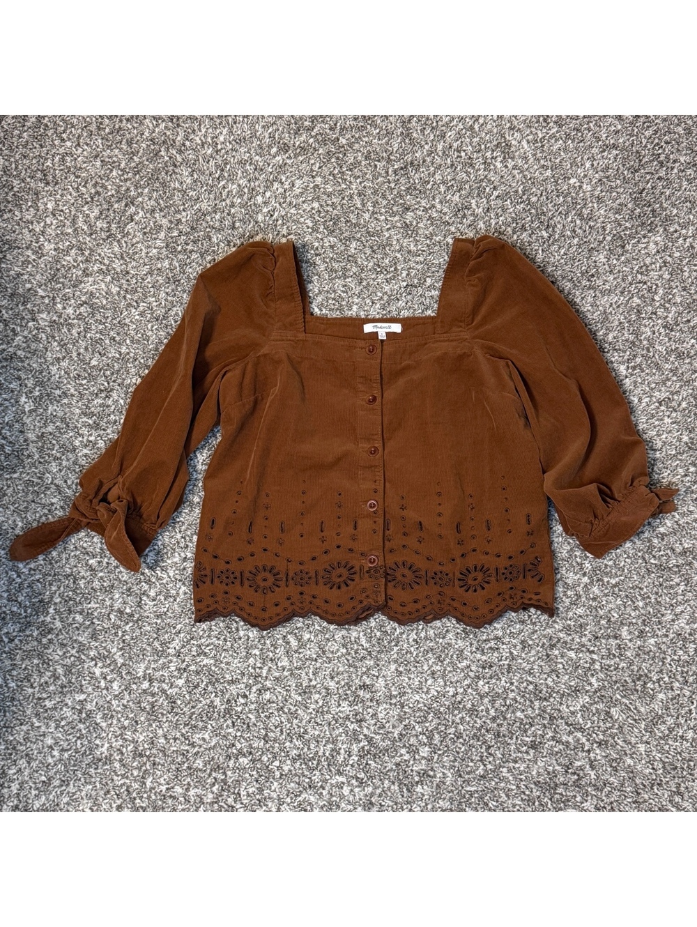 Madewell Brown Corduroy Embroidered Blouse Size S